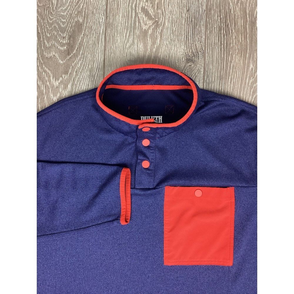 Duluth Trading Co Relaxed Fit Men's XL Snap Button Pullover Sweater Blue Red
